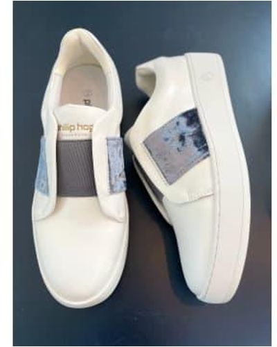 Philip Hog Leather And Gray Velvet Elastic Sneakers 36 - Blue