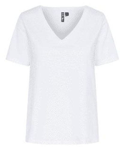 Pieces Ria V-neck Solid Tee Small - White