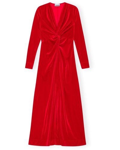 Ganni Velvet Jersey Twist Long Dress - Rot