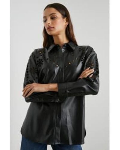 Rails Tamsyn Faux Leather Cut Out Embrodied Shirt M - Black
