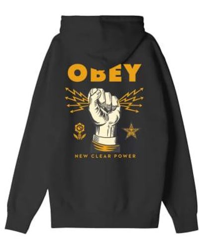 Obey New Power Hooded Sweat Black S - Grey