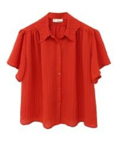The Korner Brick Embroidery Short Sleeve Collar Shirt M - Red