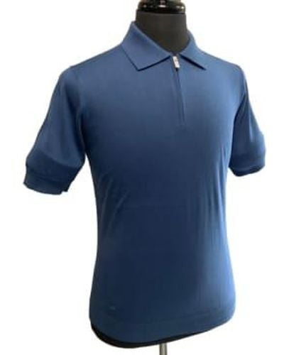 FILIPPO DE LAURENTIIS Zip Neck Knitted Cotton Polo Shirt 56 - Blue