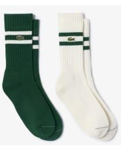 Lacoste Ver / blanco calcetines unisex de punto acanalado de rayas a contraste - Verde