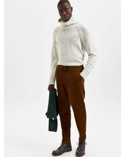SELECTED Pantalon en velours marron - Blanc
