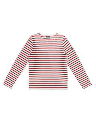 Saint James Meridien tricolor stripe sailor jersey ecru / / tulpe - Rot