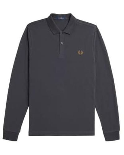 Fred Perry Long-sleeved Plain Polo Shirt - Gray