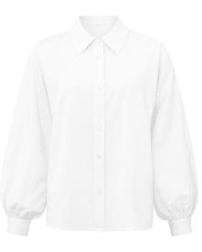 Yaya Loose Fit Blouse With Collar And Long Balloon Sleeves - White