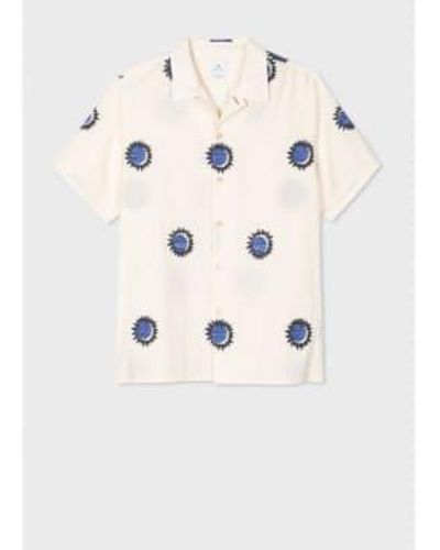 Paul Smith Ss Sun & Moon Embroidered Linen Shirt Col: 40 /blu Xxl - White