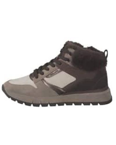 Tamaris Chocolate Faux Fur Trimmed Trainer Boots - Marrone