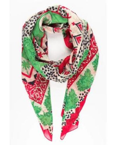 MSH Desert Camel And Palm Tree Print Bordered Cotton Scarf In - Verde