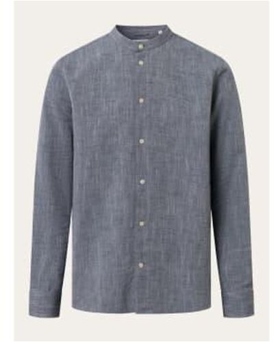 Knowledge Cotton 1090007 Camisa cuello stand lino personalizado 1001 Eclipse total - Azul