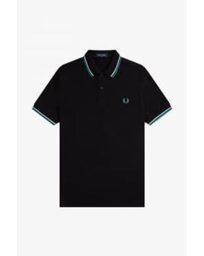 Fred Perry Slim Fit Twin Tipped Polo / Ecru Deep Mint M - Black