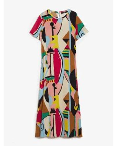 Max Mara Orchis Pattern Short Sleeve Midi Dress Size 12 Col - Multicolore