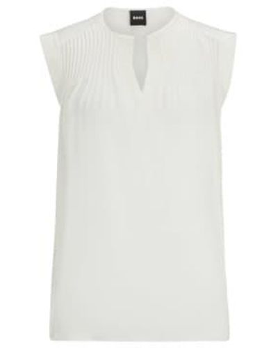 BOSS Binalli sans manches pintuck blouse col: 118 open , taille: 8 - Blanc