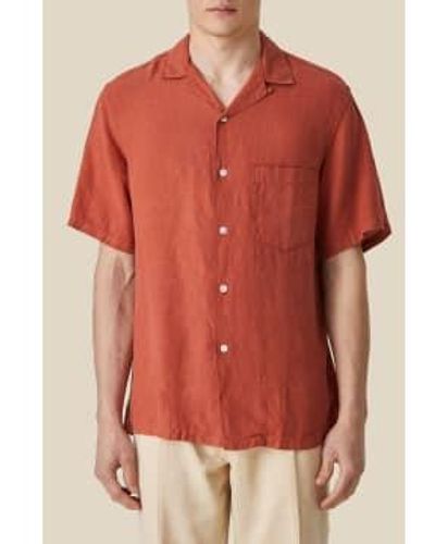 Portuguese Flannel Terracota Linen Camp Collar Shirt - Rosso