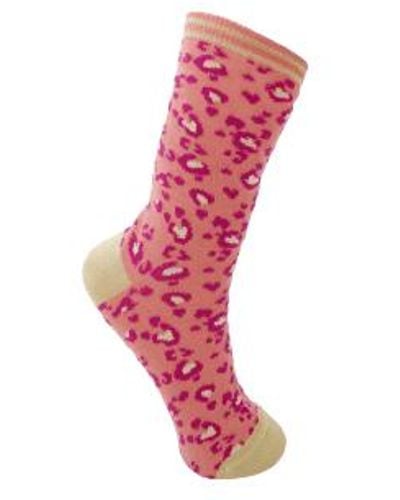 Black Colour Leopard Print Glitter Sock Onesize - Pink