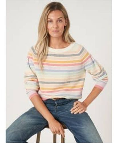 Repeat Cashmere Cashmere Candy Stripe Long Sleeve Sweater Col - Gray