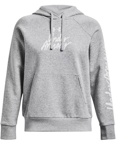 Under Armour Maglia Rival Fleece Graphic Hoodie Donna Mod Gray Light Heather/white