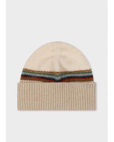 Paul Smith Stripe Strip Beanie Hat Size: Os, Col: Beige Os - Natural