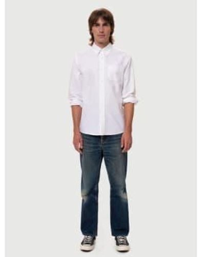 Nudie Jeans Chemise John Button Down Oxford Offwhite - Blanc