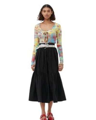 Ganni Cotton Poplin Maxi Flounce Skirt 34 / - Black