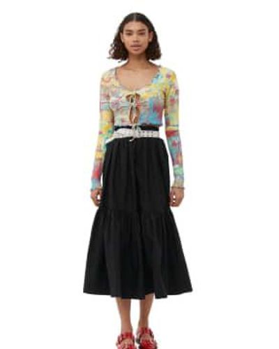 Ganni Cotton Poplin Maxi Flounce Skirt 36 / Female - Black