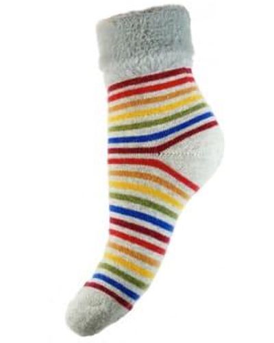 Joya Ws378 Multi Coloured Stripe With Faux Fur Cuff Socks 4-7 - White