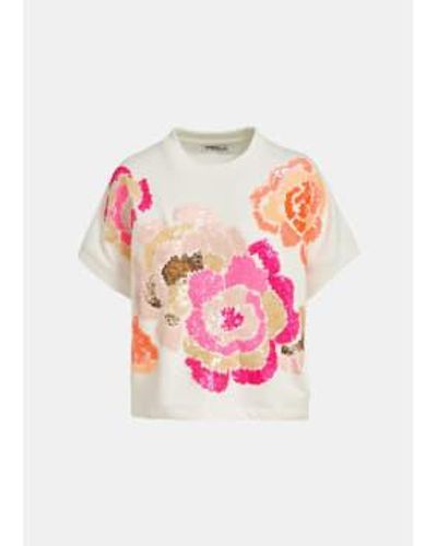 Essentiel Antwerp Sweat-shirt florale blanc avec brories à paillettes - Rose