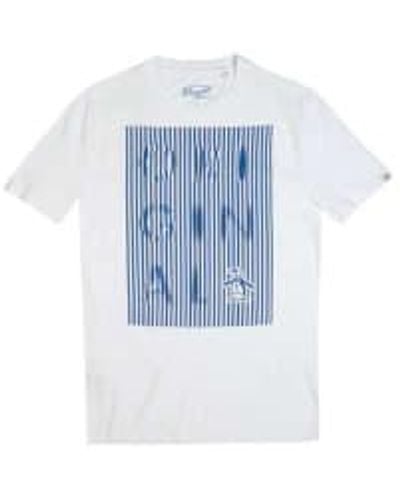 Original Penguin T-shirt à rayures déplacées blanc brillant - Bleu