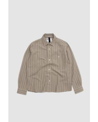 Margaret Howell Overall Shirt Wide Stripe Cotton Linen Stone - Marrone