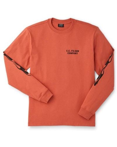 Filson Smokey Bear Long Sleeve T Shirt Flame Red - Orange
