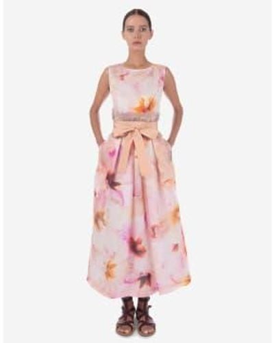 Sara Roka Riah Flower Print Sleeveless Midi Dress Col 425 Size - Rosa