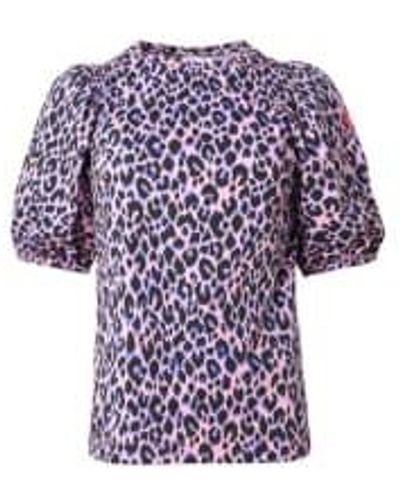 Scamp & Dude : With Blue And Black Shadow Leopard Puff Sleeve T-shirt 10 - Purple