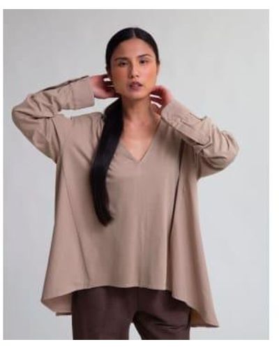 Beaumont Organic Aw22 Aoife Organic Cotton Blouse In Light Taupe 1 - Marrone