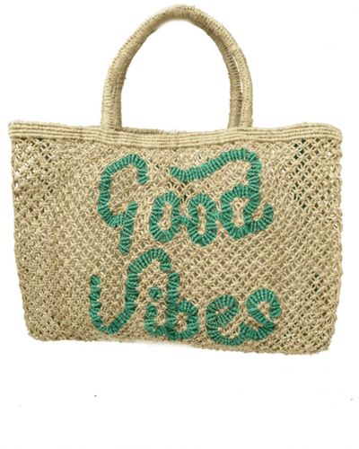 The Jacksons Large Woven La Mer Tote Bag in Green