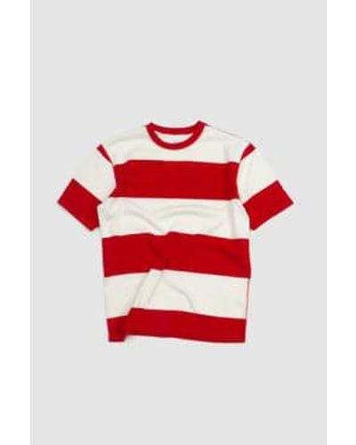 Drake's Striped Heavy Hiking T-shirt /white S - Red