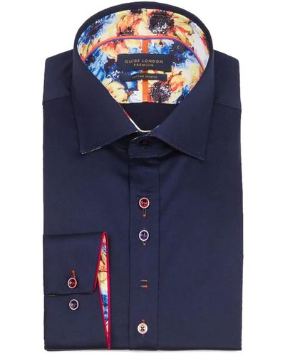 Guide London Cut Away Collar Shirt With Contrast Sunflower Trim - Blue