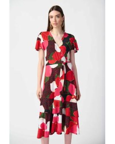 Joseph Ribkoff Floral Print Silky Knit Flowy Wrap Dress 14 - Red