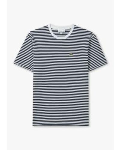Lacoste Camiseta a rayas algodón pesado hombres en blanco/azul marino
