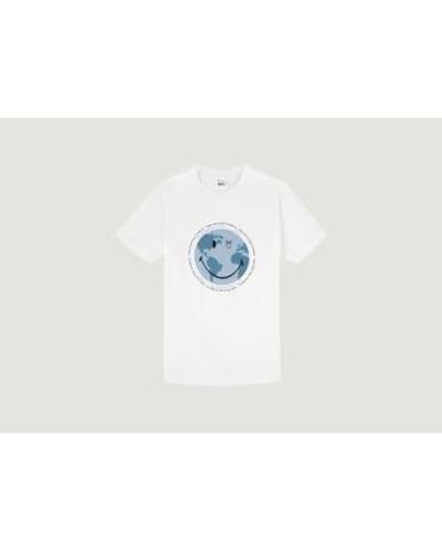 Knowledge Cotton T-shirt Smiley Terre - Blanc