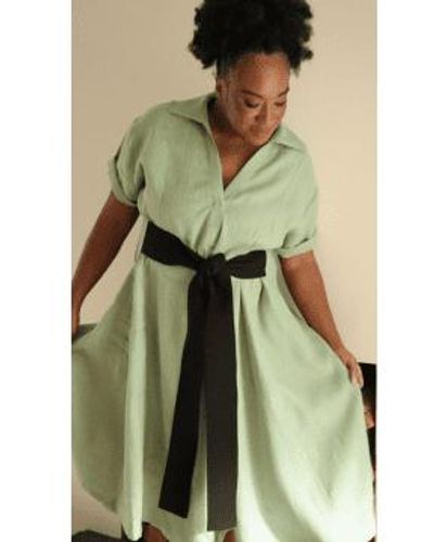 Lora Gene Aja's Linen Dress With Belt - Green