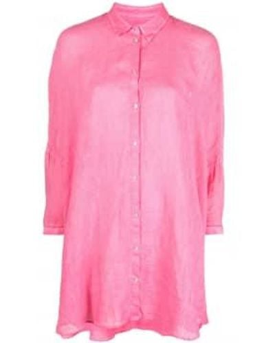 120% Lino 3/4 Sleeve High Low Long Shirt Col: Mare, Size: Xs Xs - Pink