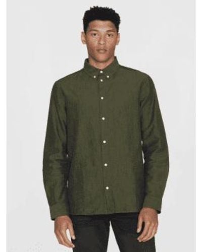 Knowledge Cotton 1090005 Custom Fit Linen Shirt Burned Olive S - Green
