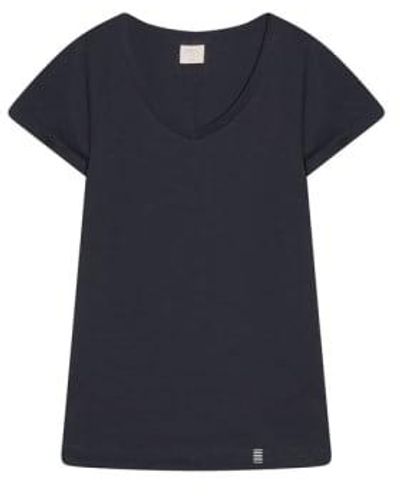 Cashmere Fashion La chemise chemise chemise en coton biologique en v en v-colmes courtes à manches courtes - Bleu