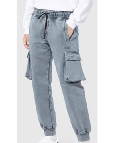 Gcds Pantalón deportivo de algodón con bolsillos cargo reteñido – l, negro - Azul