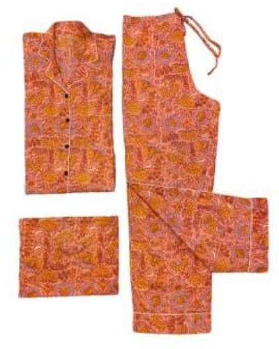 Behotribe  &  Nekewlam Pyjama -set -baumwollblumenblockabdruck aprikose - Orange
