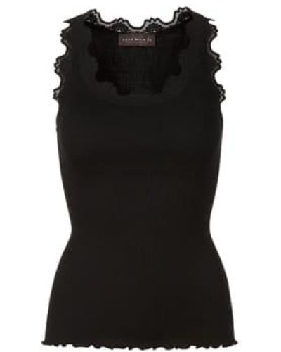 Rosemunde Classic Silk Top With Lace Xl - Black