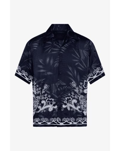 RH45 Navy Lanai Hawaiian Embroidered Shirt - Blu