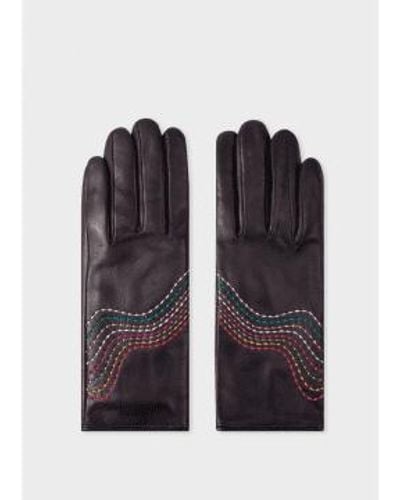 Paul Smith Leather Gloves With Swirl Stitch Detail Size L Col Navy - Blu